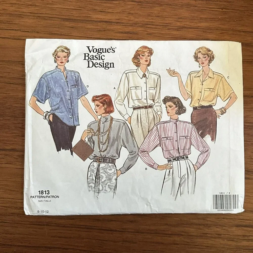 UNCUT Vogue 1813 Misses Blouse Shirt 8 10 12 Vintage Sewing Pattern